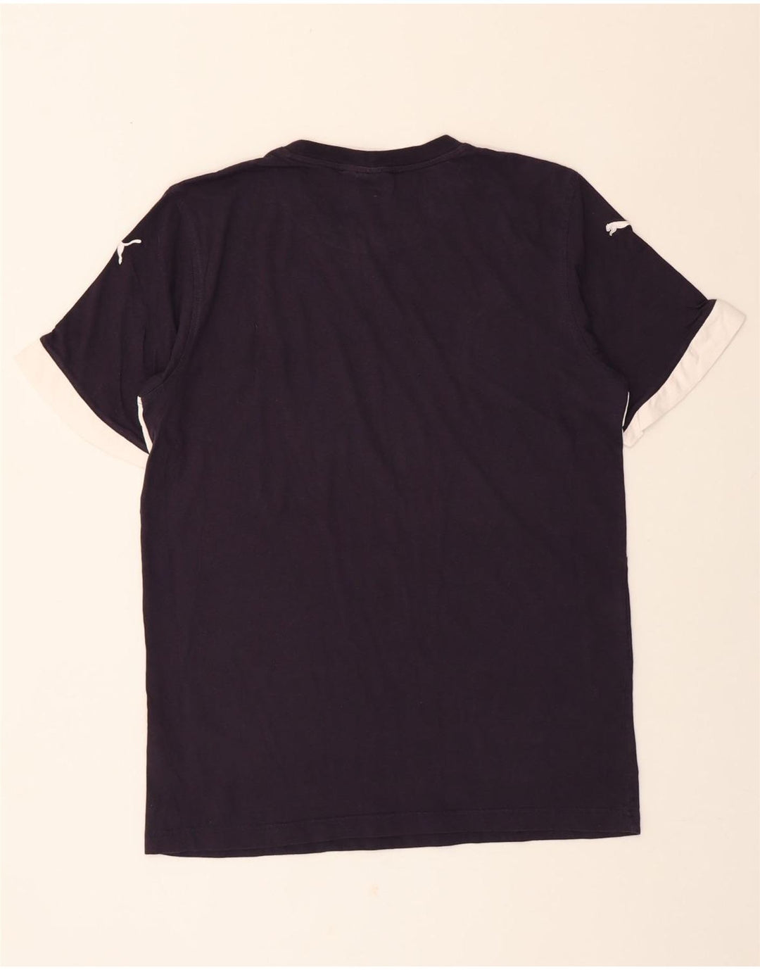 PUMA Mens T-Shirt Top Small Navy Blue Colourblock Cotton Vintage Puma and Second-Hand Puma from Messina Hembry 