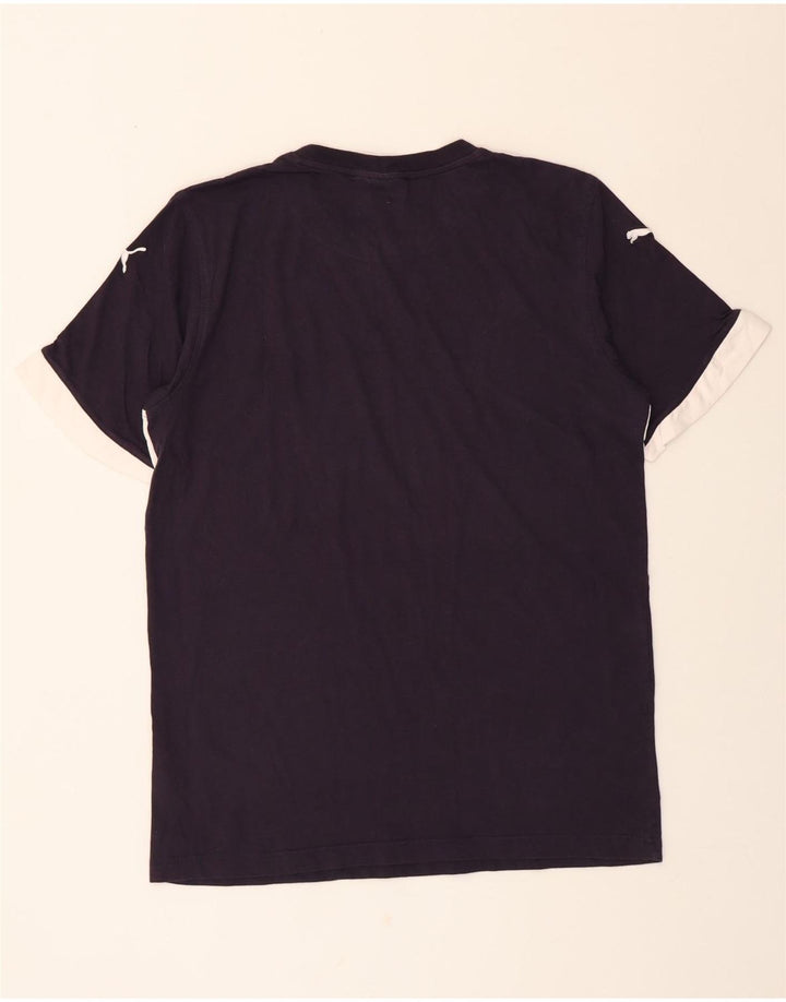 PUMA Mens T-Shirt Top Small Navy Blue Colourblock Cotton Vintage Puma and Second-Hand Puma from Messina Hembry 