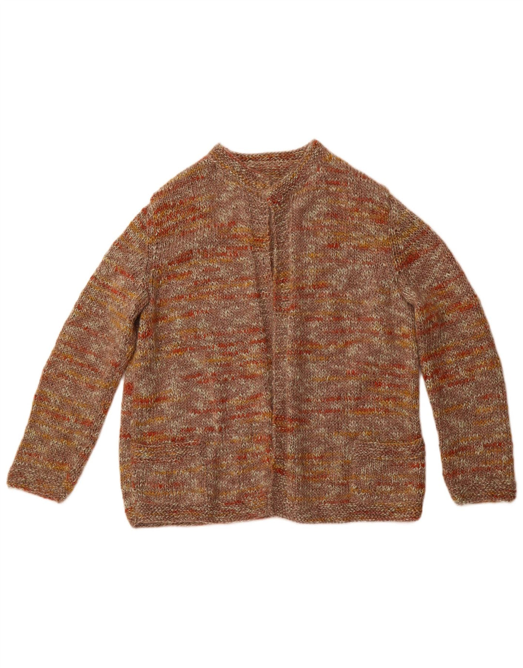 VINTAGE Femme Cardigan Ouvert Pull UK 12 Brun Moyen Moucheté