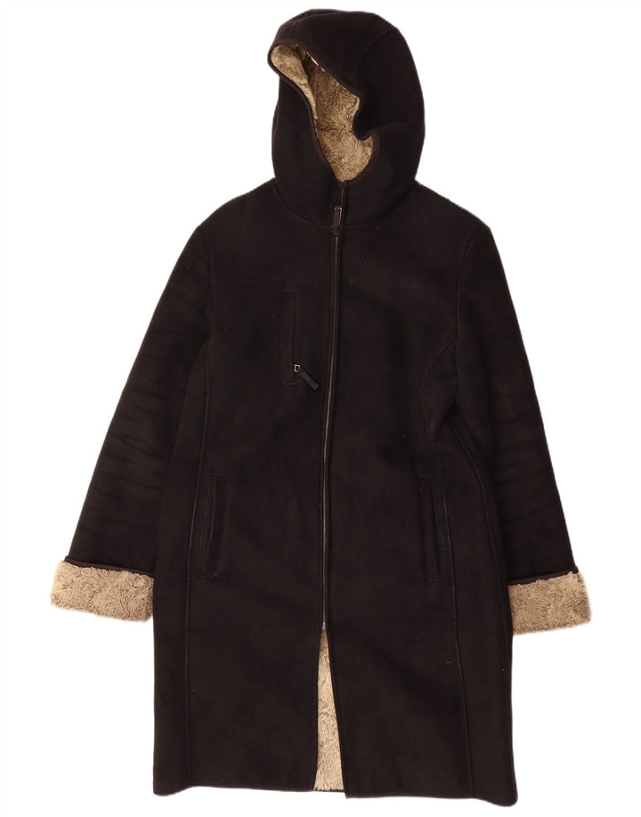 NEXT Manteau à capuche Sherpa pour femme UK 12 Noir moyen Polyester