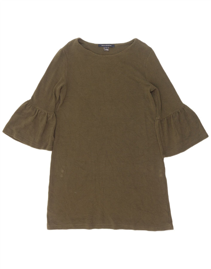 French Connection Robe droite à manches 3/4 pour femme UK 12 Kaki moyen en viscose