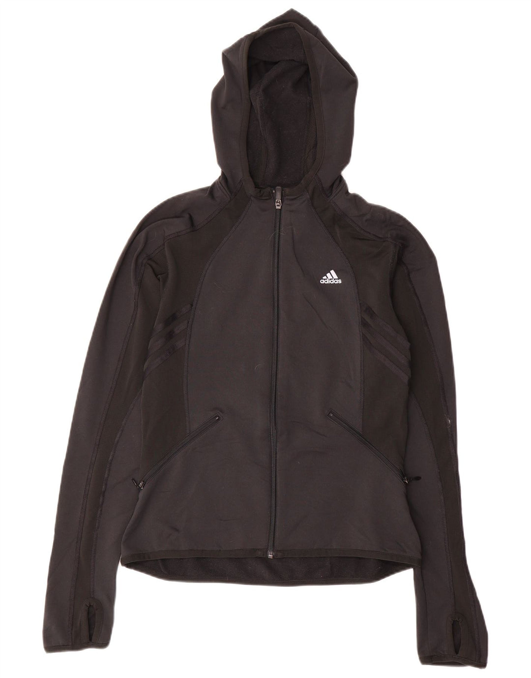 Adidas Pull à capuche zippé pour femme UK 12 Polyester noir moyen