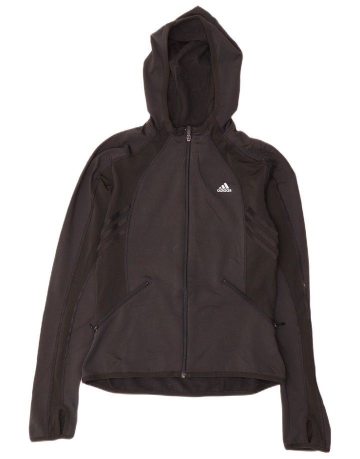 Adidas Pull à capuche zippé pour femme UK 12 Polyester noir moyen