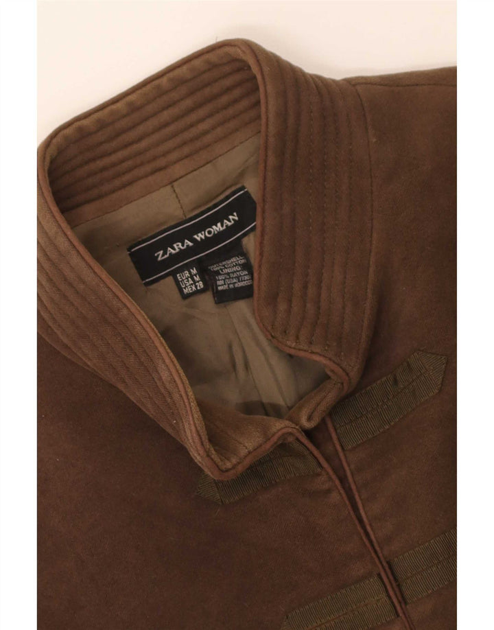 Zara Womens Open Bomber Jacket UK 12 Coton Marron Moyen