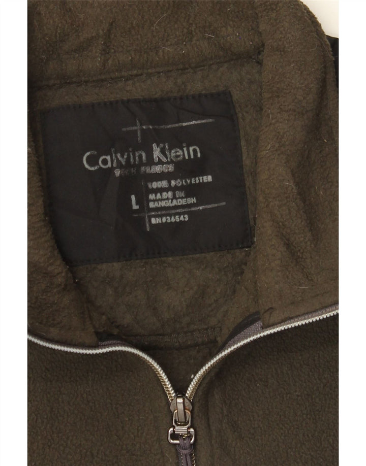 Calvin Klein Veste polaire pour homme UK 40 Large Kaki Colourblock Polyester