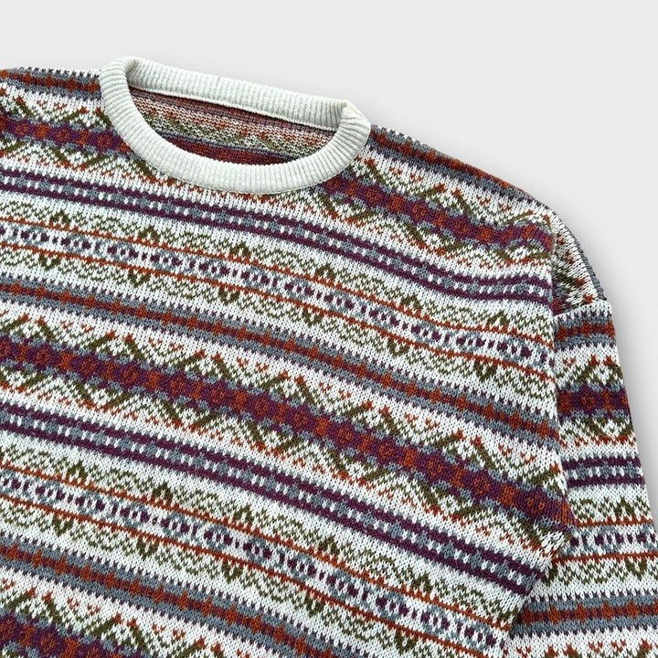 pull en tricot à motifs vintage des années 90- XL