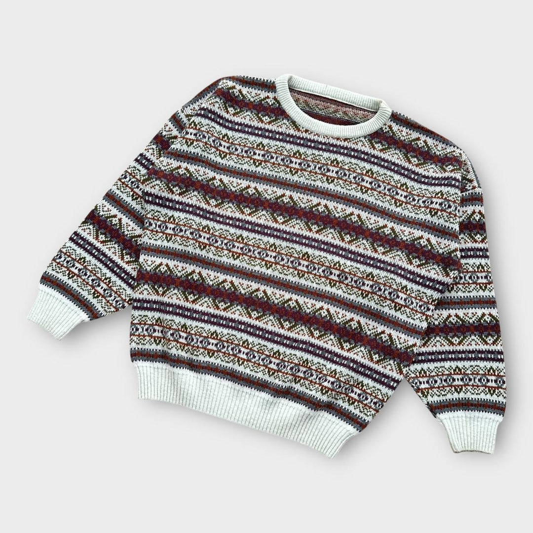 pull en tricot à motifs vintage des années 90- XL