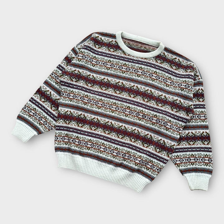 pull en tricot à motifs vintage des années 90- XL