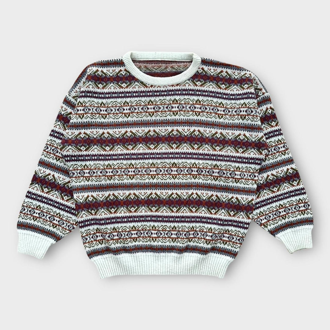 pull en tricot à motifs vintage des années 90- XL