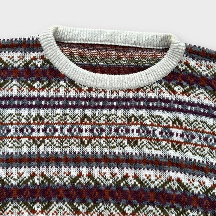 pull en tricot à motifs vintage des années 90- XL