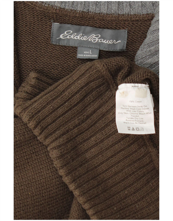 EDDIE BAUER Pull à col zippé pour homme Large en coton marron