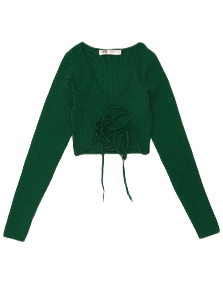 Zara Haut court à manches longues pour femme UK 8 Small Vert