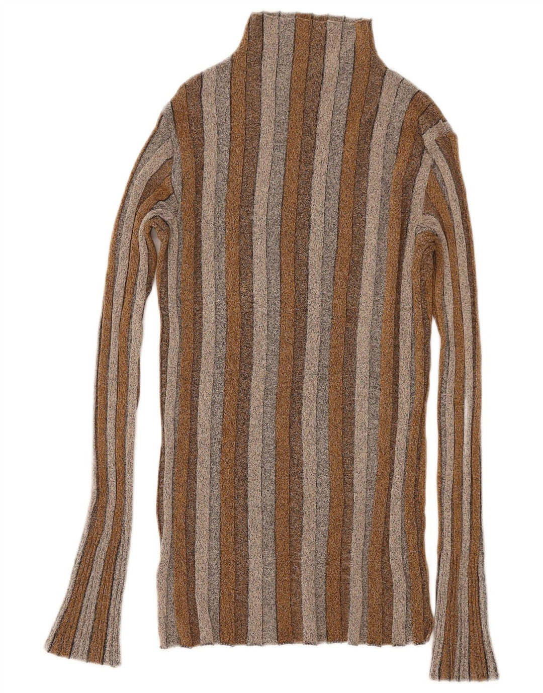 Zara Femme Top Manches Longues UK 12 Marron Moyen Rayé