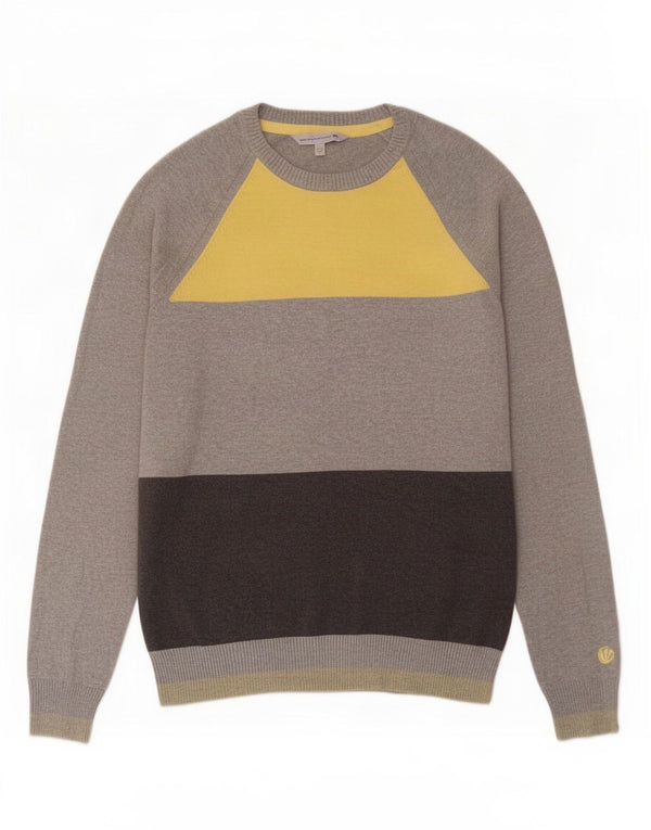 Fat Face Pull à col rond pour homme en coton color block Gris Taille L