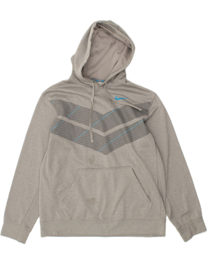NIKE Mens Therma-Fit Hoodie Jumper Medium Grey Polyester | Vintage Nike | Thrift | Second-Hand Nike | Used Clothing | Messina Hembry 