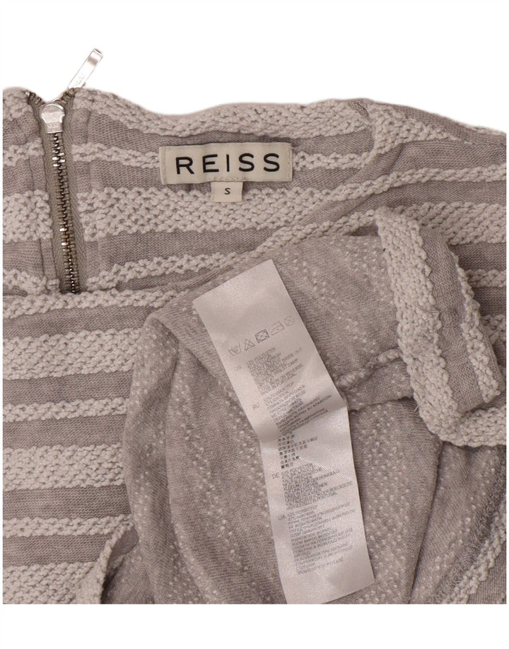 Reiss Femme Crop Top Manches Longues UK 10 Petit Gris Rayé Polyester