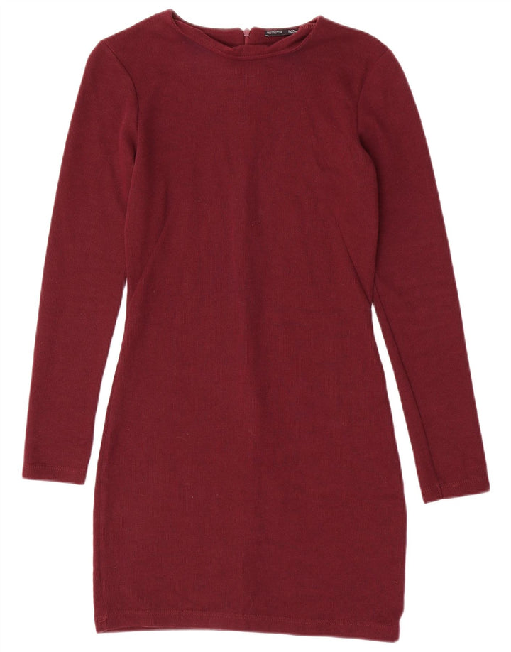 Zara Robe fourreau à manches longues pour femme UK 8 Petit Polyester Marron