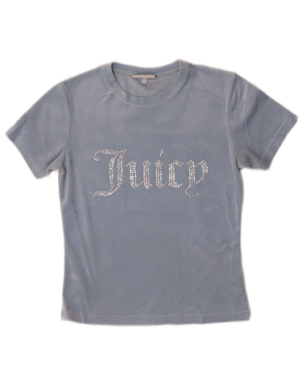 Juicy Couture T-shirt graphique en velours pour femme UK 12 Bleu moyen Polyester