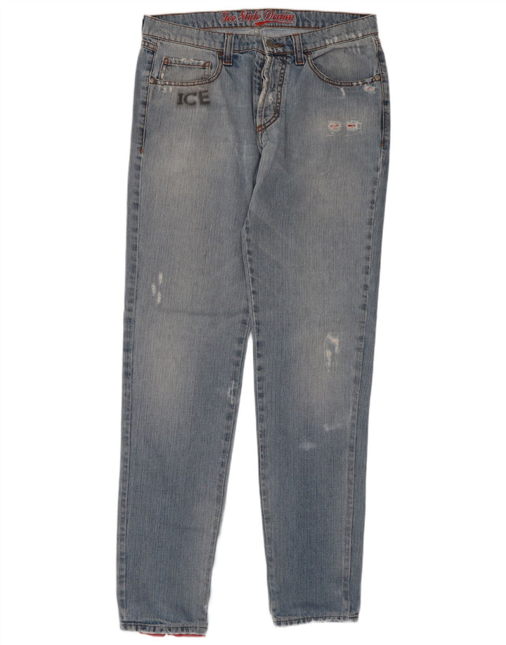 Iceberg Womens Pluto Distressed Slim Jeans W32 L32 Bleu Coton Dessin Animé
