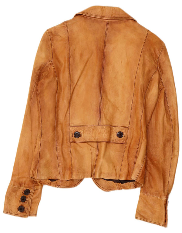 VINTAGE Veste blazer en cuir à 2 boutons pour femme IT 44 Cuir beige moyen