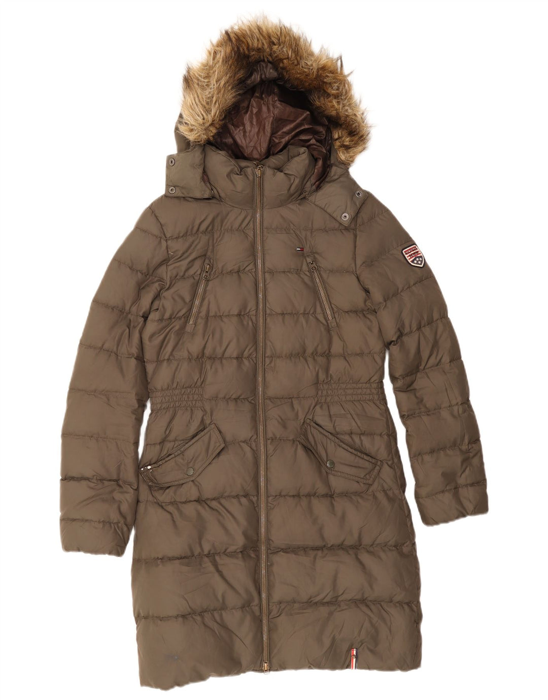Tommy Hilfiger Manteau rembourré à capuche pour femme UK 10 Petit Kaki Polyester
