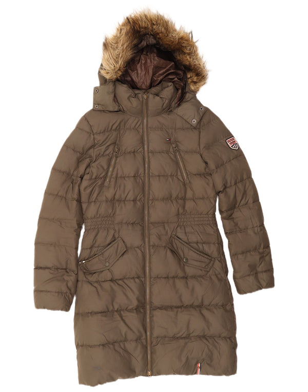 Tommy Hilfiger Manteau rembourré à capuche pour femme UK 10 Petit Kaki Polyester