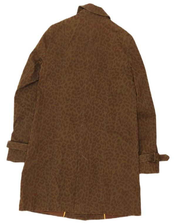 Zara Womens Trench Coat UK 10 Petit Kaki Animal Print Cotton