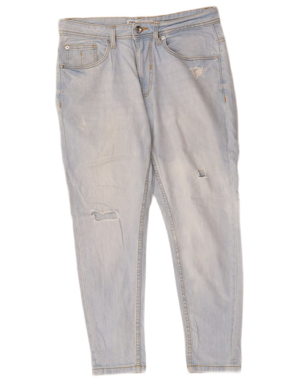 Zara Jean court slim effet vieilli pour femme EU 40 Medium W30 L25 Bleu Coton