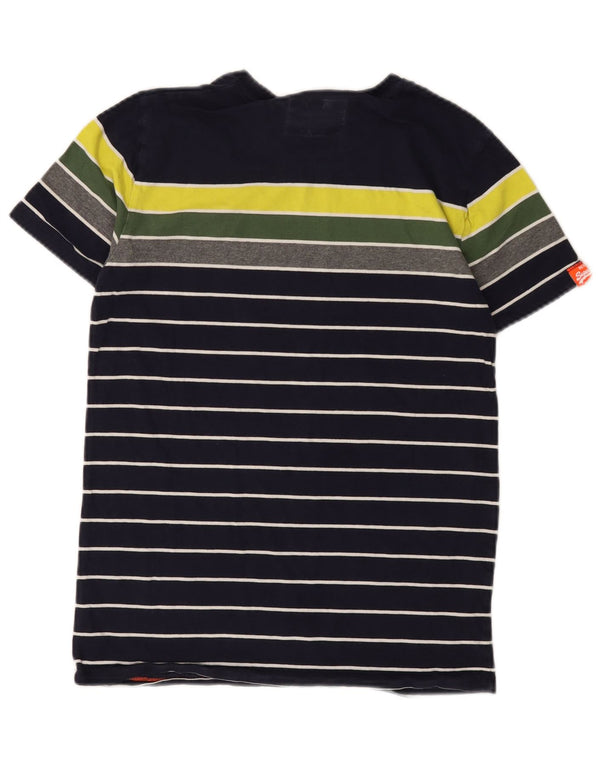 Superdry Homme Orange Label T-Shirt Top XS Bleu Marine Rayé Coton