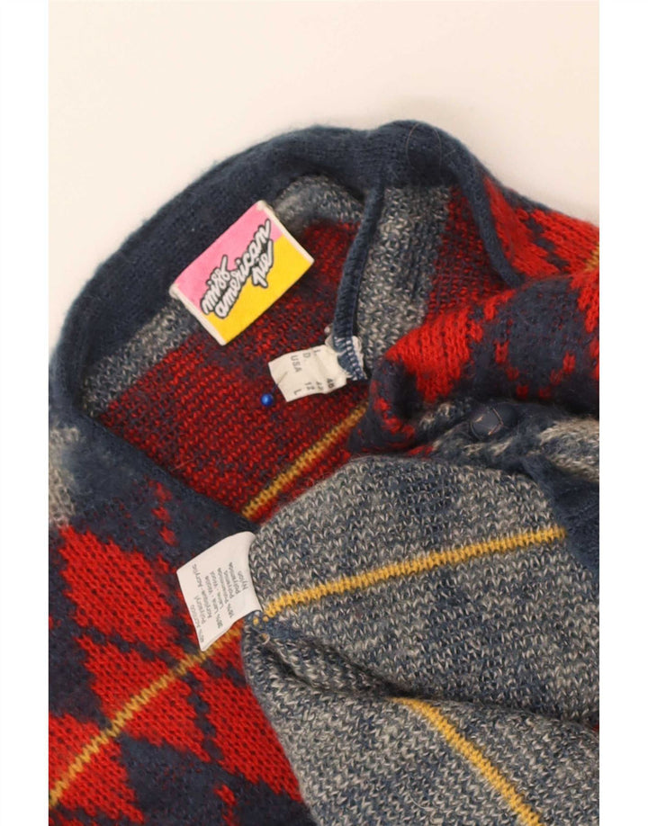vintage Femme Cardigan Pull US 12 Grand Bleu Marine Argyle/Diamant