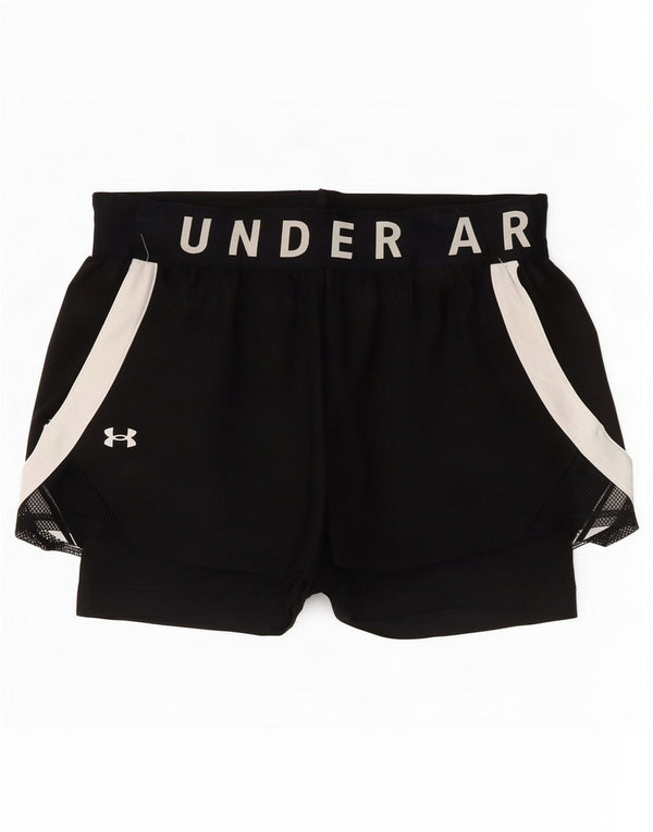 Under Armour Short de sport graphique pour femme UK 8 Small Noir Colourblock