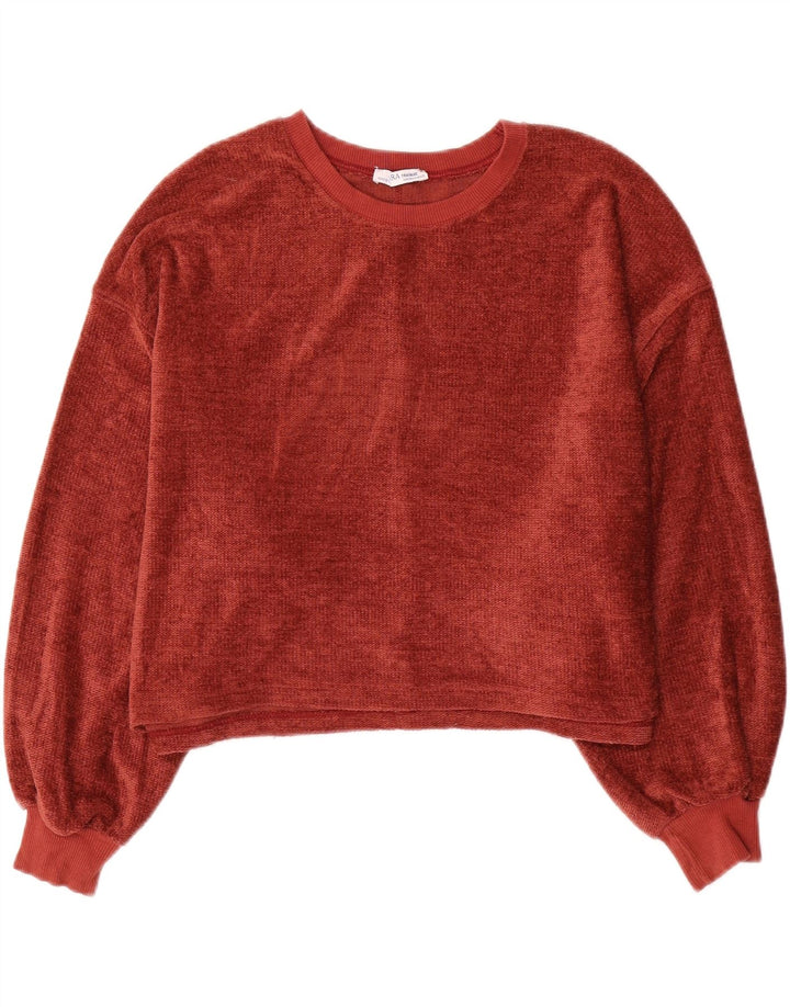 Zara Pull surdimensionné à col bateau pour femme UK 10 Petit Rouge Polyester