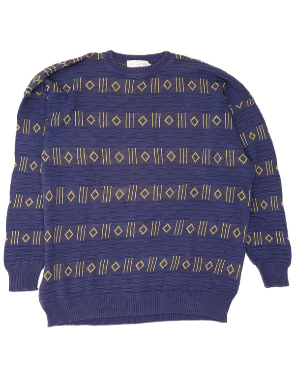 Paolo Di Quinto Mens Crew Neck Jumper Sweater Large Navy Blue Geometric