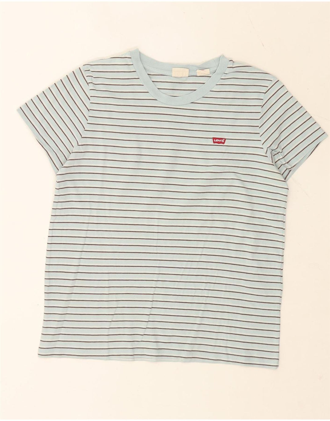 Levi's T-Shirt Femme UK 44 Bleu Moyen Rayé Coton
