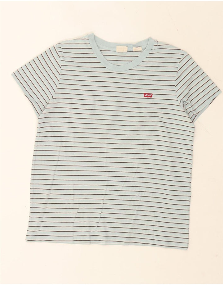 Levi's T-Shirt Femme UK 44 Bleu Moyen Rayé Coton