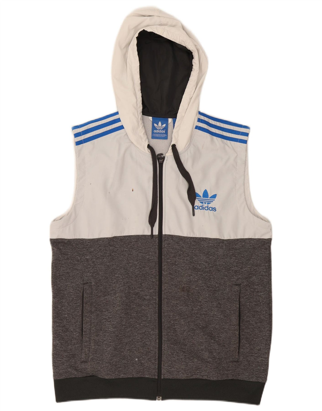 ADIDAS Pull à capuche zippé sans manches pour hommes, grand polyester color block gris
