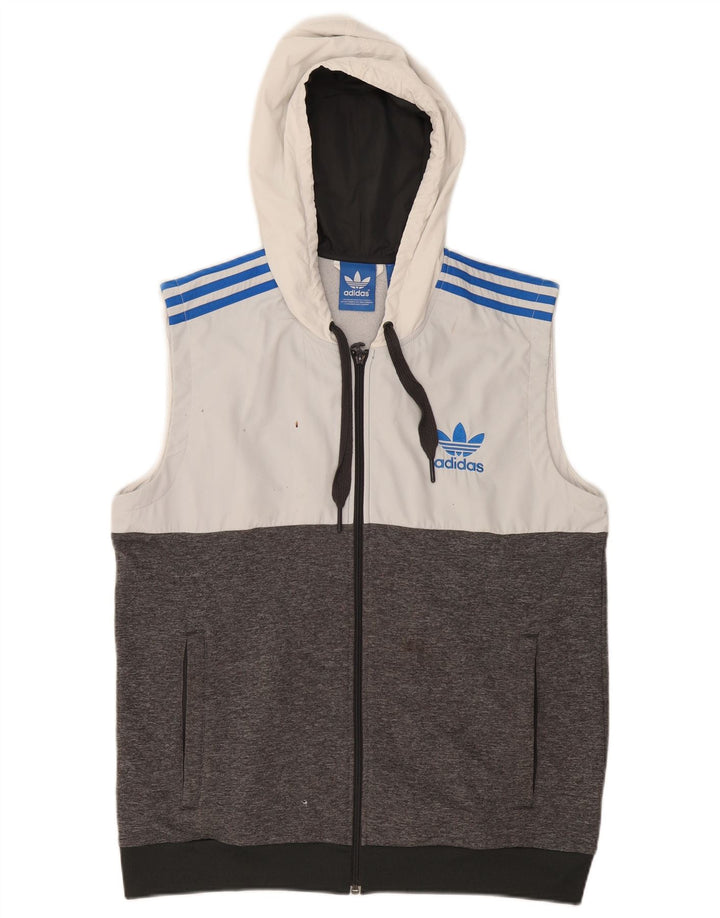 ADIDAS Pull à capuche zippé sans manches pour hommes, grand polyester color block gris