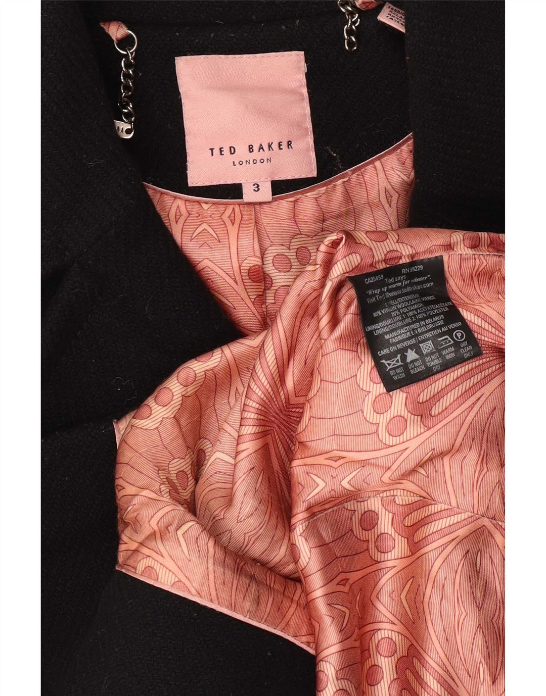Ted Baker Caban femme taille 3 laine vierge noire moyenne