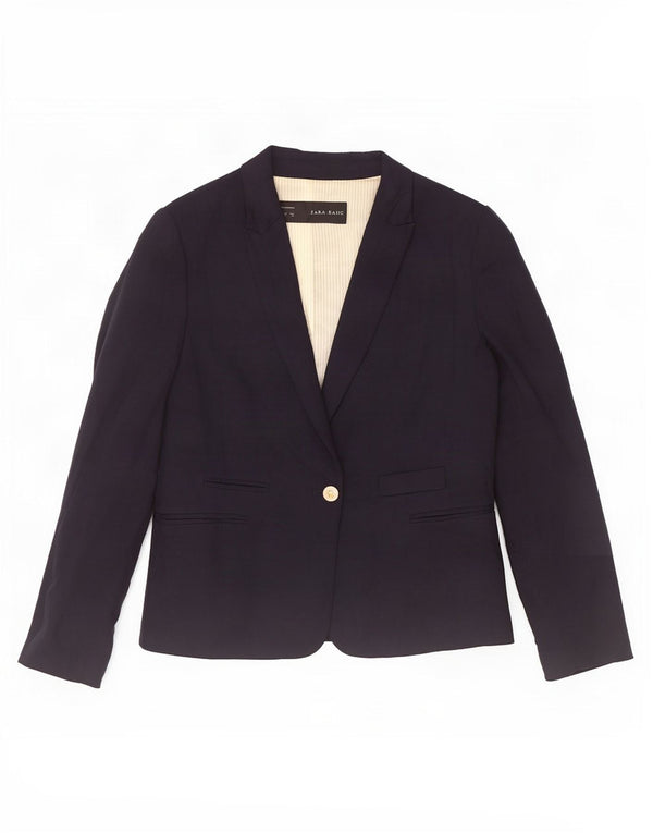 Zara Veste Blazer 1 Bouton Femme UK 18 XL Bleu Marine Viscose