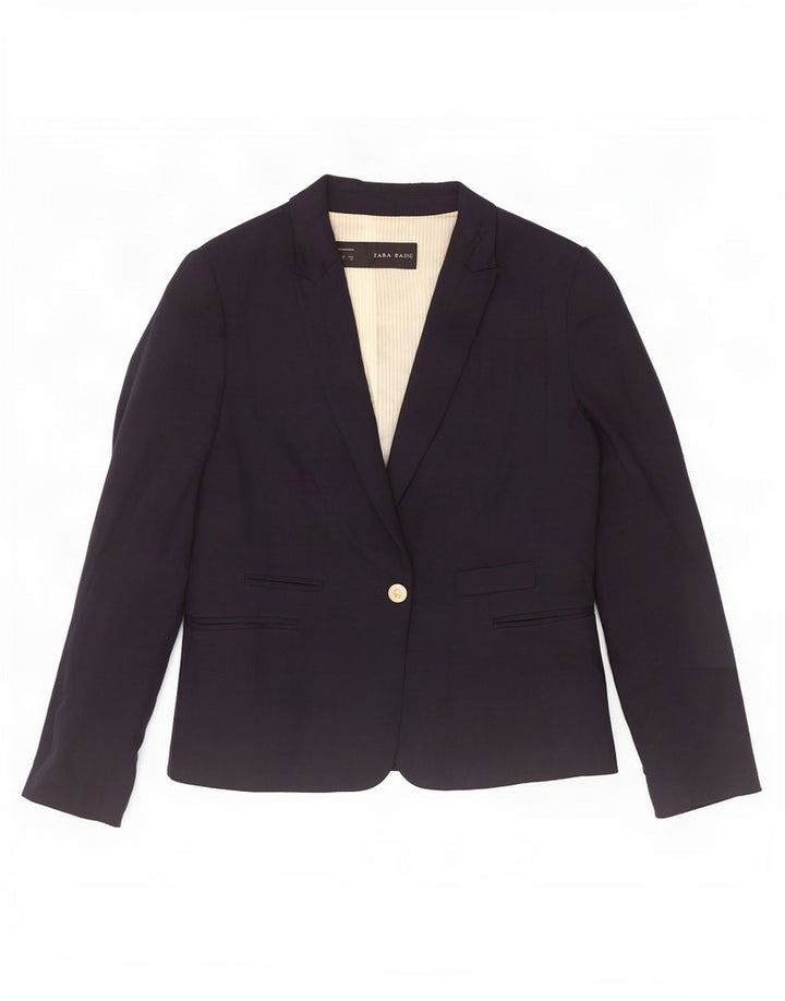 Zara Veste Blazer 1 Bouton Femme UK 18 XL Bleu Marine Viscose