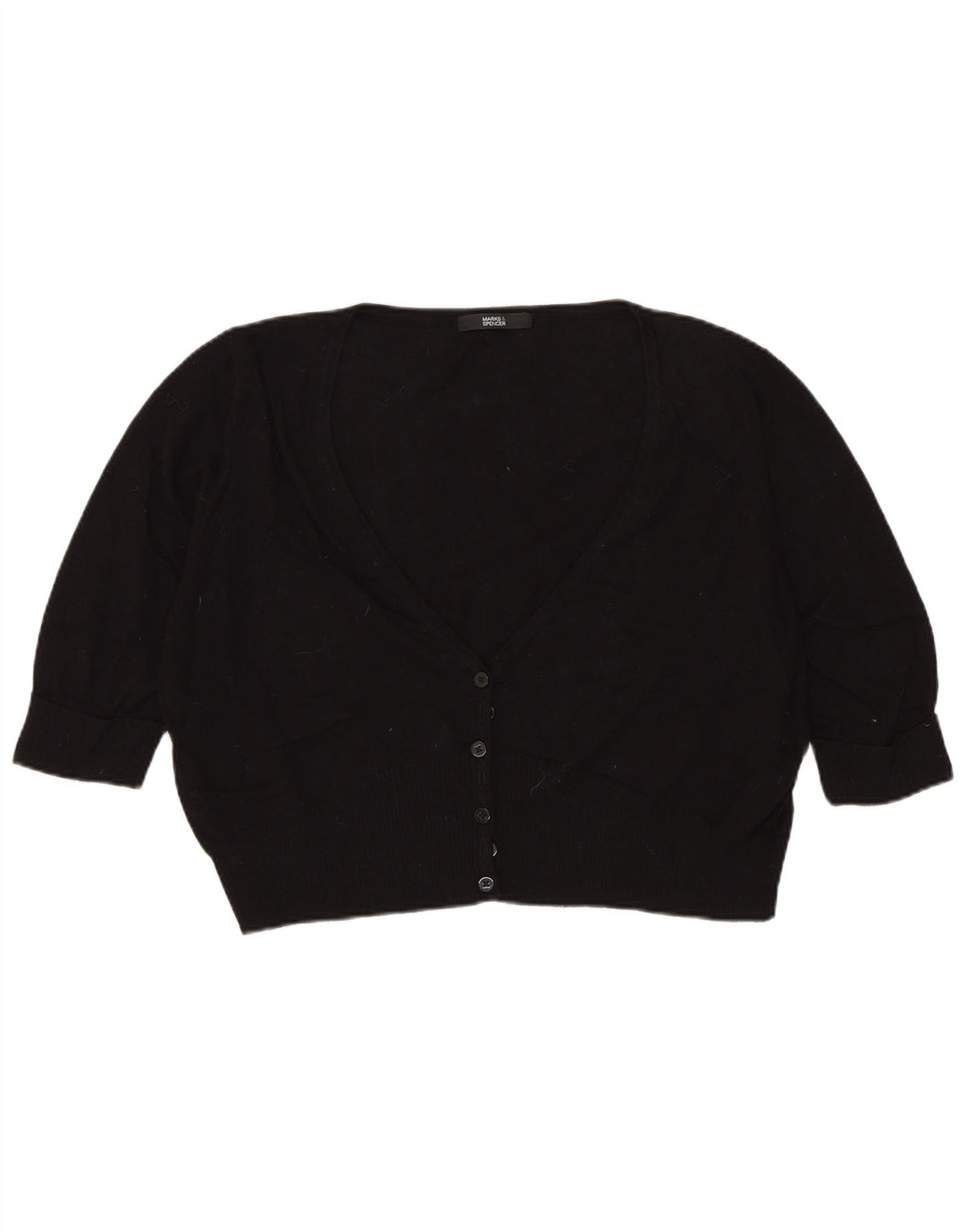 MARKS & SPENCER Cardigan court à manches 3/4 pour femme UK 18 XL Noir