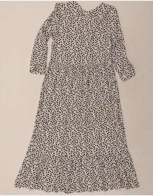 Zara Robe longue à manches 3/4 pour femme UK 10 Petit Blanc à pois