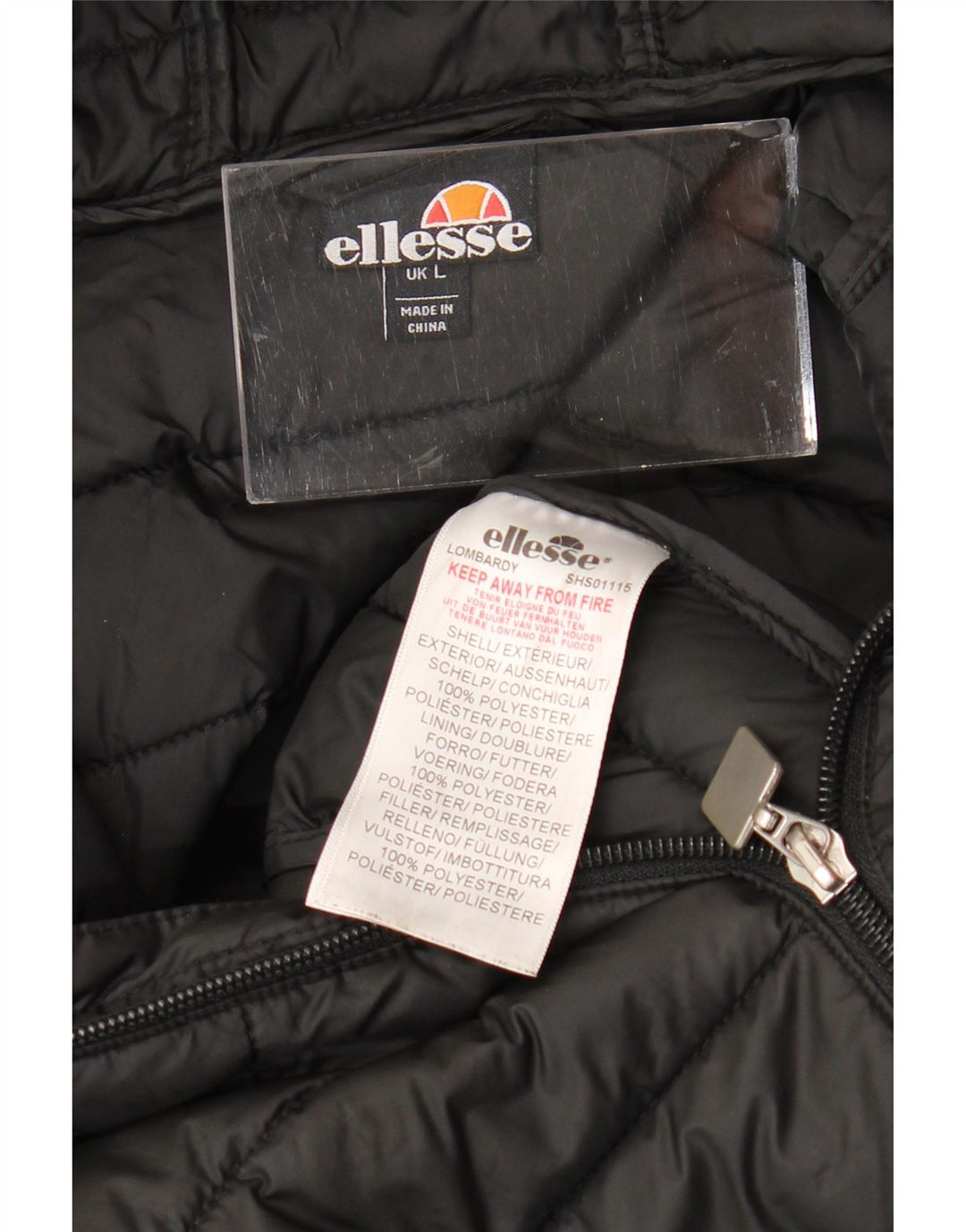 ELLESSE Veste matelassée à capuche pour homme UK 40 Large Noir Polyester