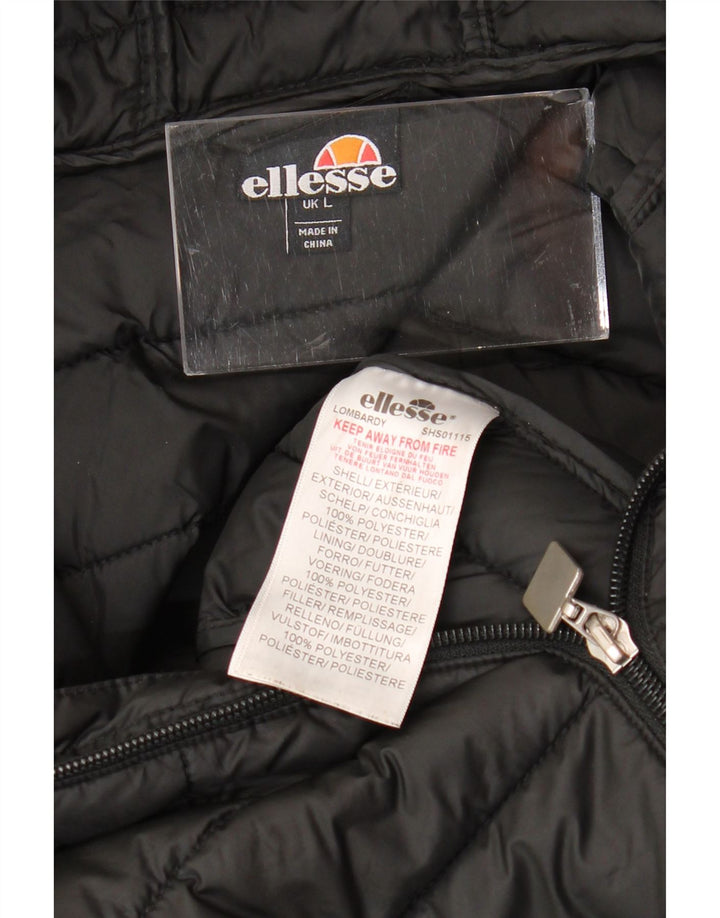 ELLESSE Veste matelassée à capuche pour homme UK 40 Large Noir Polyester