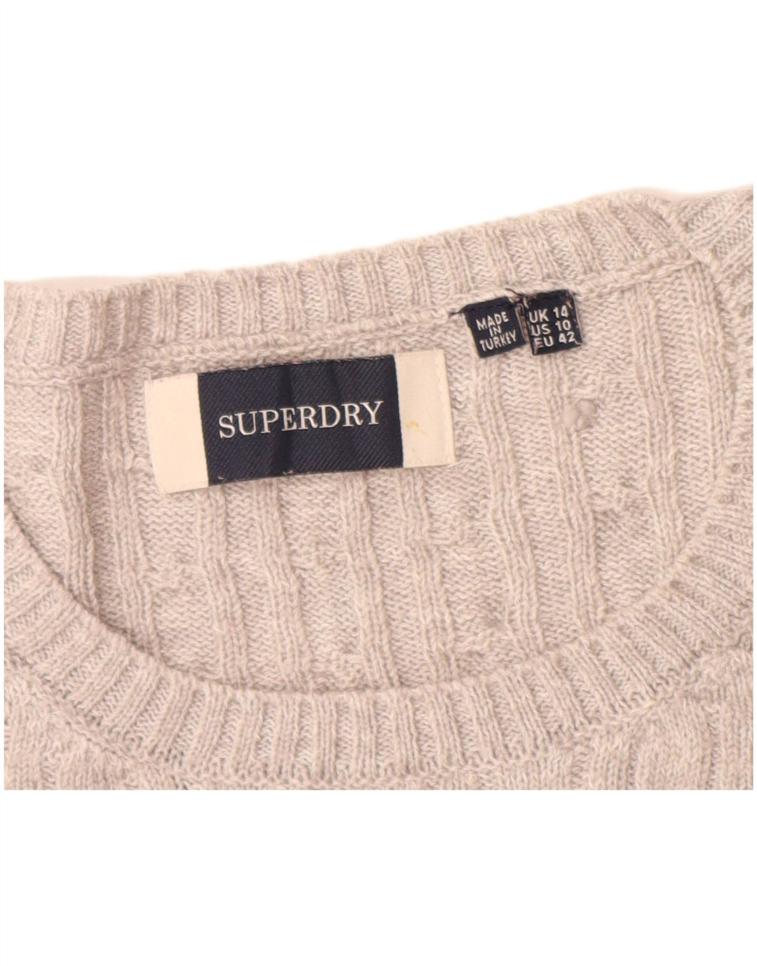 SUPERDRY Pull col bateau pour femme UK 14 Large Gris Acrylique