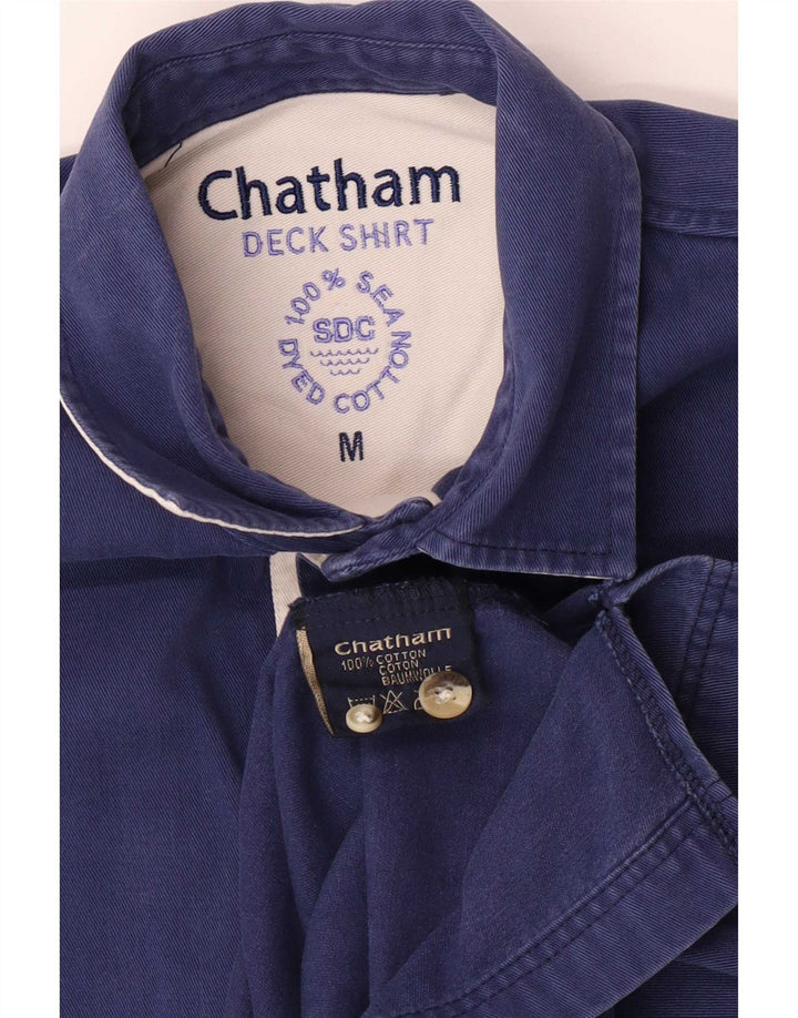 Chatham Mens Yachting Pull Chemise Bleu Marine Rayé Coton