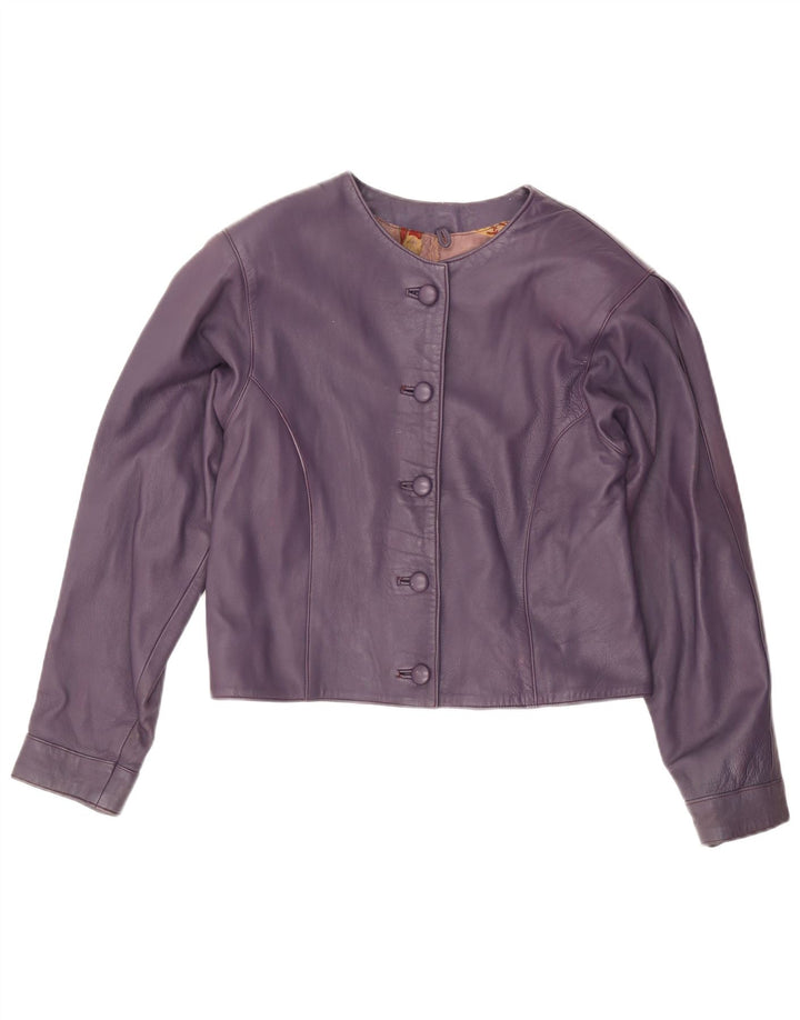 veste en cuir crop femme vintage UK 10 Petit Violet