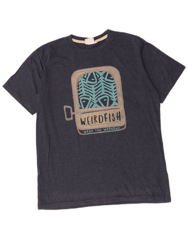 Weird Fish T-Shirt Graphique Homme Bleu Marine Moyen Coton