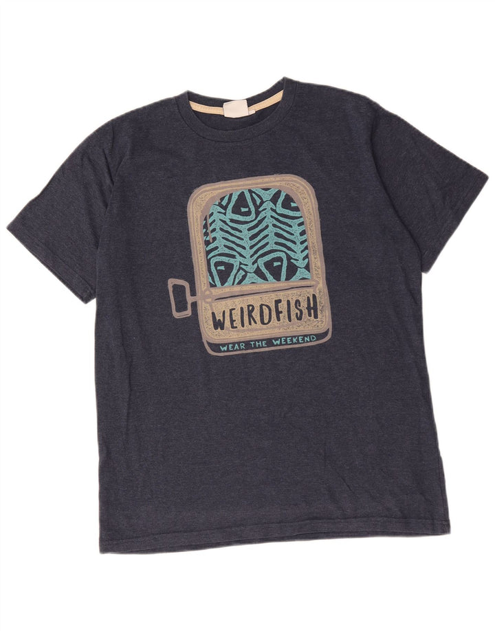 Weird Fish T-Shirt Graphique Homme Bleu Marine Moyen Coton