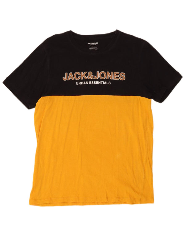 JACK & JONES T-Shirt Graphique Homme Large Jaune Colorblock Coton